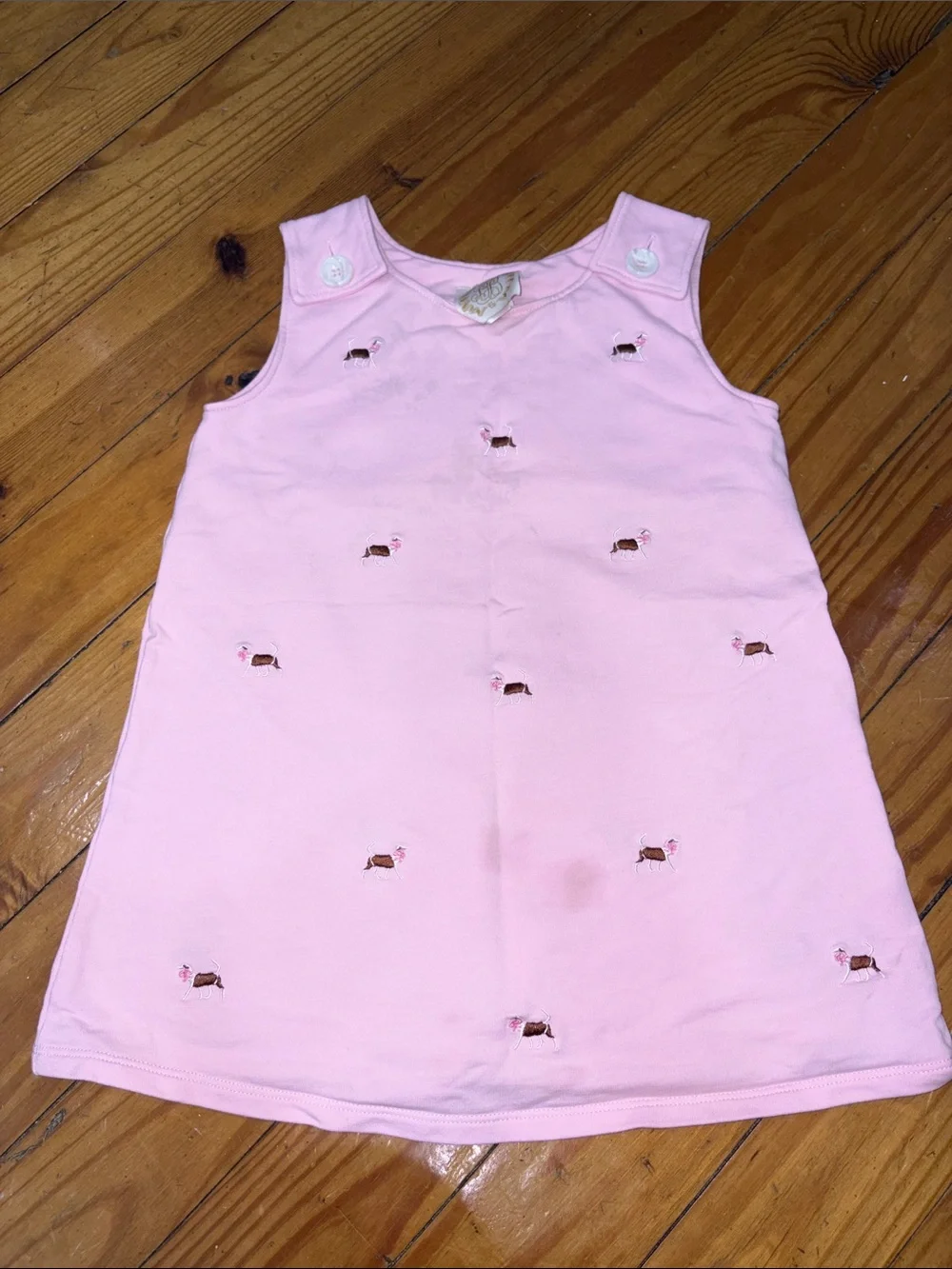 Pink Sleeveless Kids Pajama Dress with Embroidered Puppies - good for play